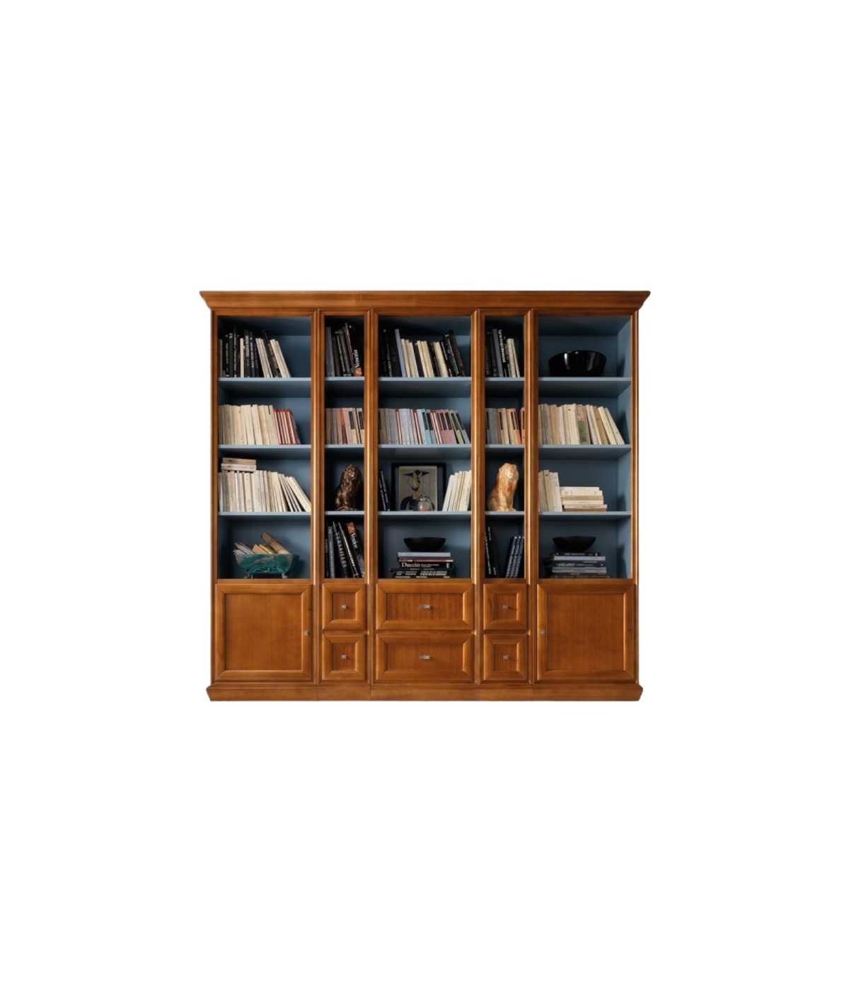 MOBILI 2G - LIBRERIA SOGGIORNO CLASSICA IN LEGNO TINTA NOCE L.250 P.45 H.224