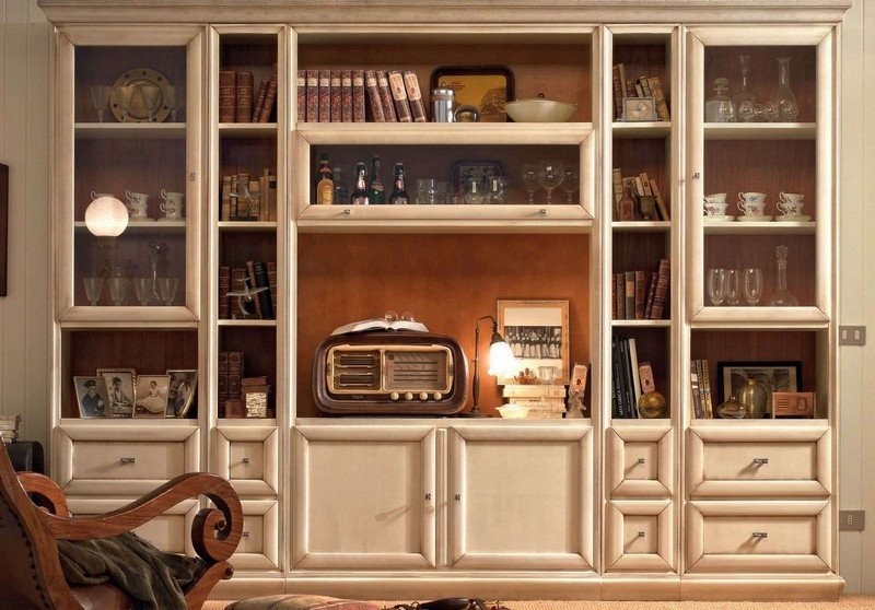 LIBRERIA PORTA TV CLASSICA IN LEGNO SHABBY 310X45X224