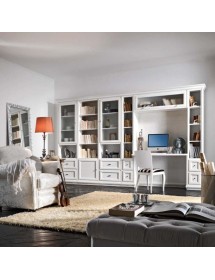 PARETE LIBRERIA STUDIO CLASSICA IN LEGNO SHABBY VARI COLORI 370X57X224