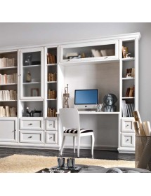 PARETE LIBRERIA STUDIO CLASSICA IN LEGNO SHABBY VARI COLORI 370X57X224
