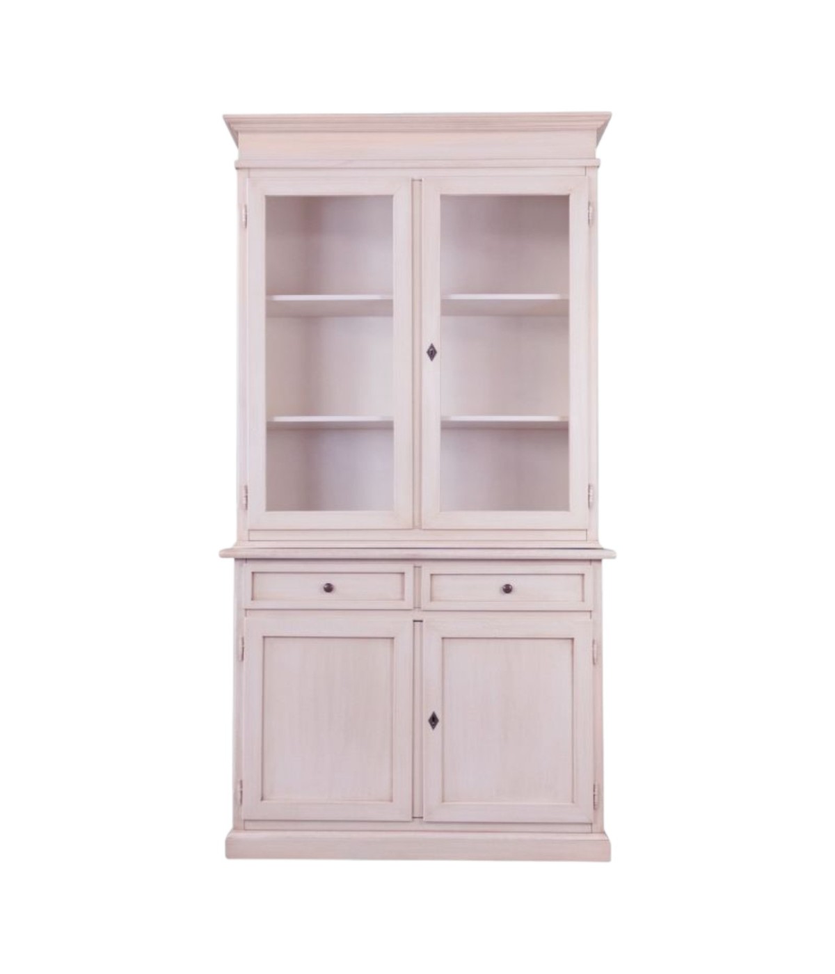 MOBILI 2G - CRISTALLIERA 2 PORTE LEGNO SHABBY BIANCO INVECCHIATO 105X42X206