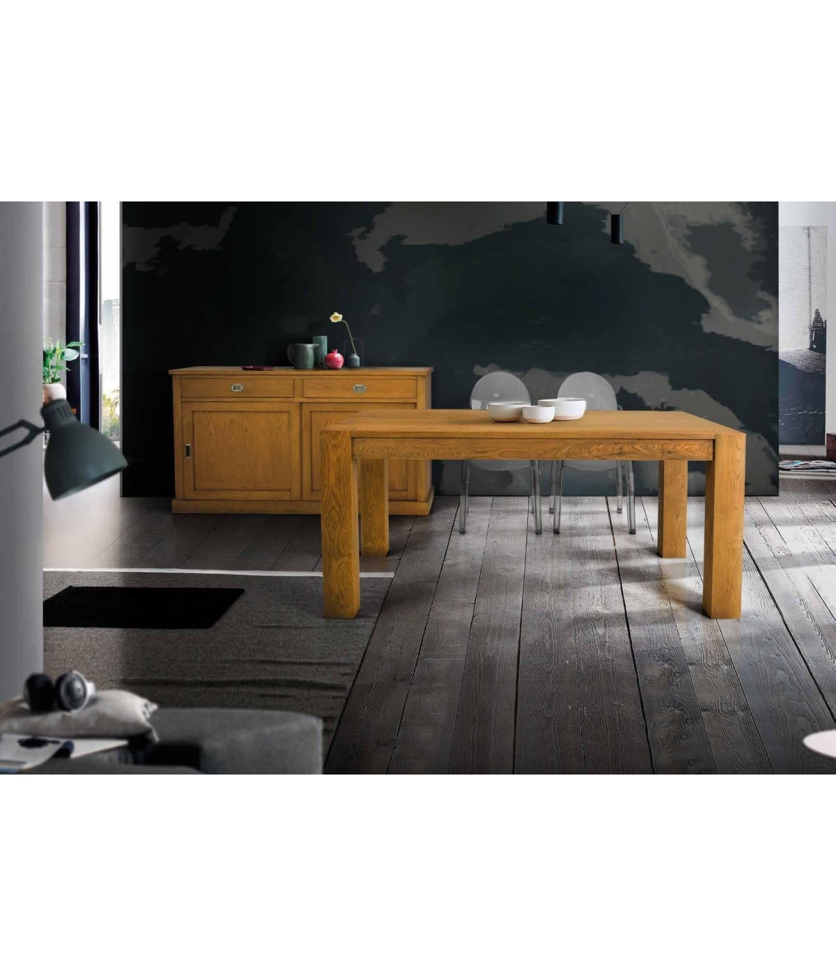 MOBILI 2G - TAVOLO ALLUNGABILE IN LEGNO DI ROVERE NODATO MISURA L.140 P.90 H.77