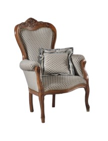 MOBILI 2G - POLTRONA IMBOTTITA IN LEGNO MASSELLO INTAGLIATA CON FREGI