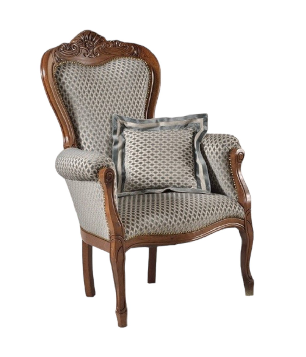 MOBILI 2G - POLTRONA IMBOTTITA IN LEGNO MASSELLO INTAGLIATA CON FREGI