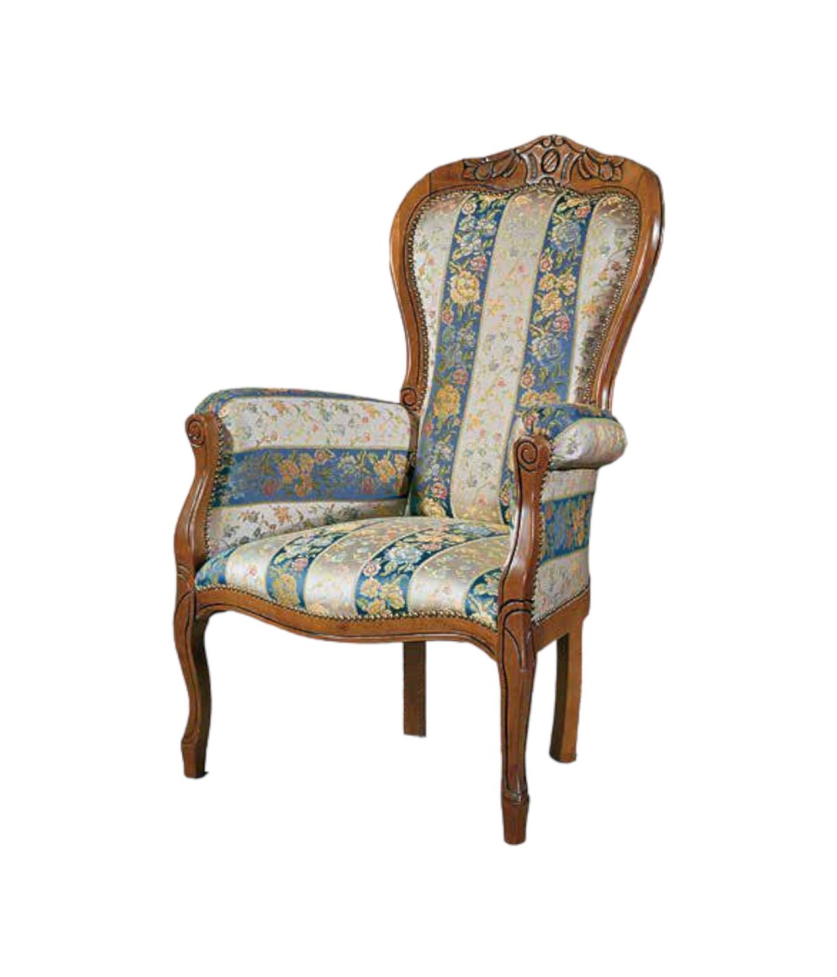 MOBILI 2G - POLTRONA IMBOTTITA IN LEGNO MASSELLO INTAGLIATA CON FREGI