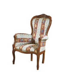 MOBILI 2G - POLTRONA IMBOTTITA IN LEGNO MASSELLO INTAGLIATA CON FREGI