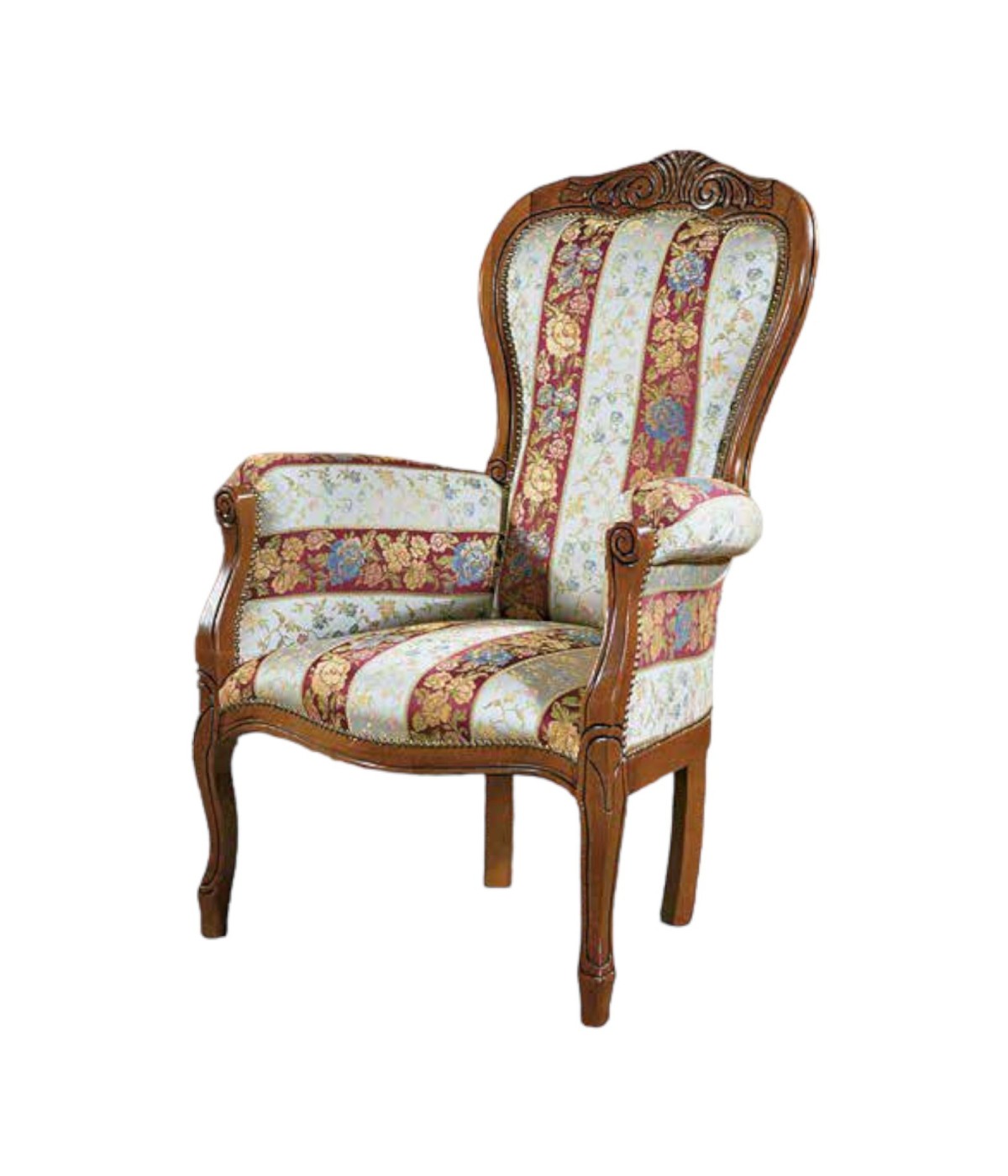 MOBILI 2G - POLTRONA IMBOTTITA IN LEGNO MASSELLO INTAGLIATA CON FREGI