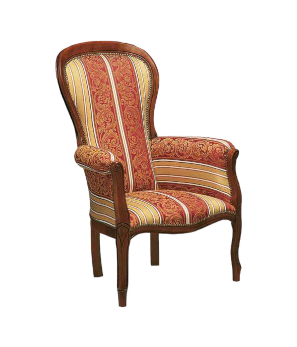 MOBILI 2G - POLTRONA IMBOTTITA IN LEGNO MASSELLO INTAGLIATA CON FREGI