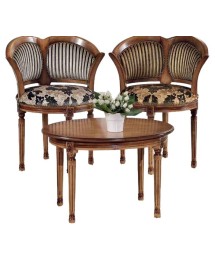 MOBILI 2G - TAVOLINO OVALE DA SALOTTO IN LEGNO INTAGLIATO CON FREGI