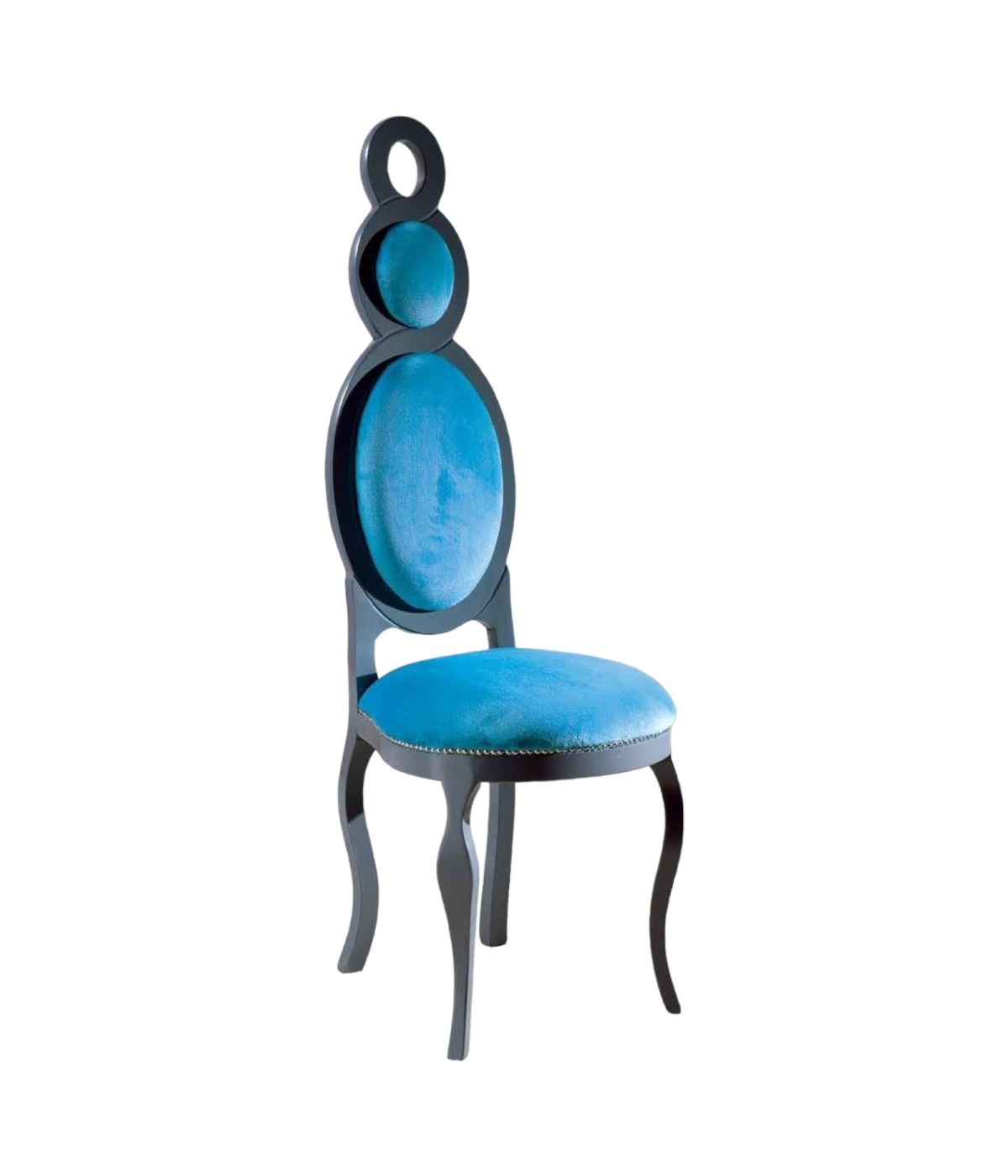 MOBILI 2G - SEDIA IMBOTTITA IN LEGNO LACCATO GRIGIO/AZZURRO