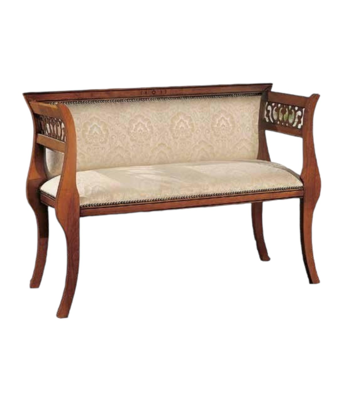 DIVANETTO IMBOTTITO IN LEGNO CON FREGI 111X43X78