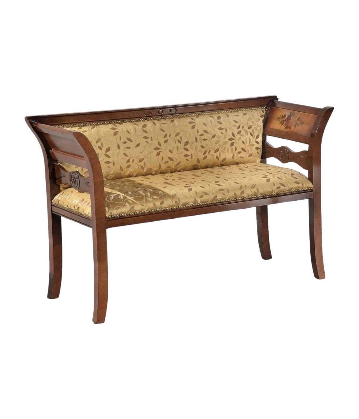 DIVANETTO IMBOTTITO IN LEGNO CON FREGI 116X45X77