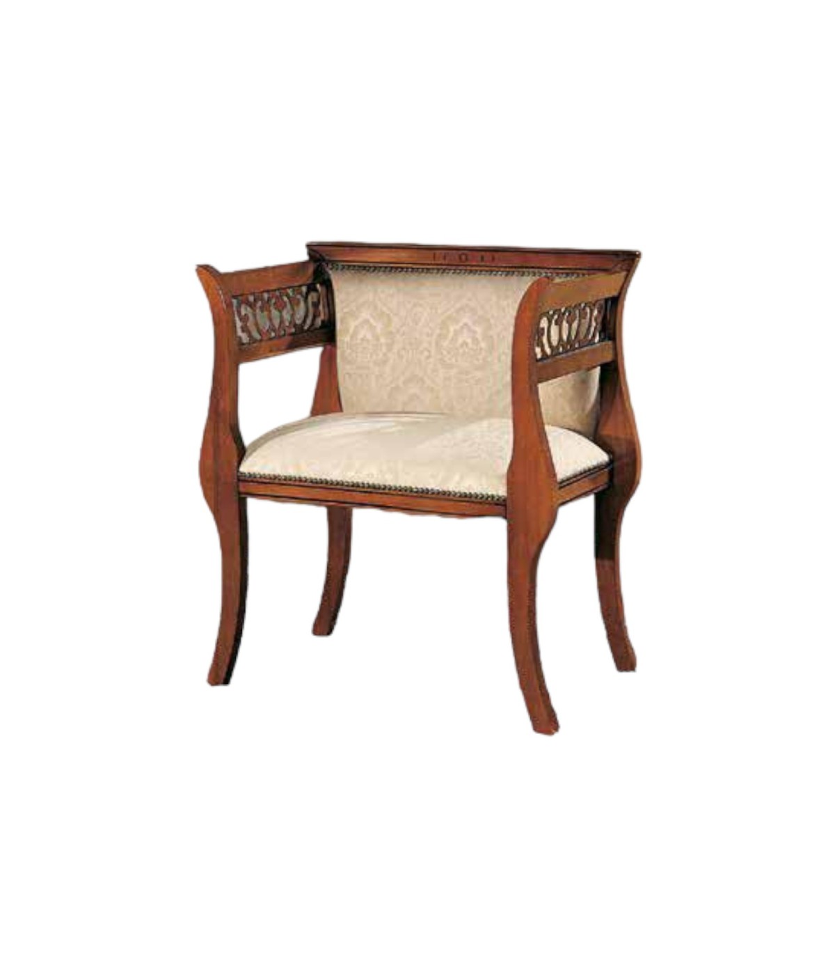 MOBILI 2G - POLTRONA IMBOTTITA IN LEGNO MASSELLO INTAGLIATA CON FREGI