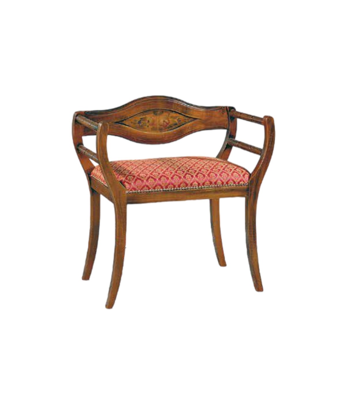 MOBILI 2G - POLTRONA IMBOTTITA IN LEGNO MASSELLO INTAGLIATA CON DECORI