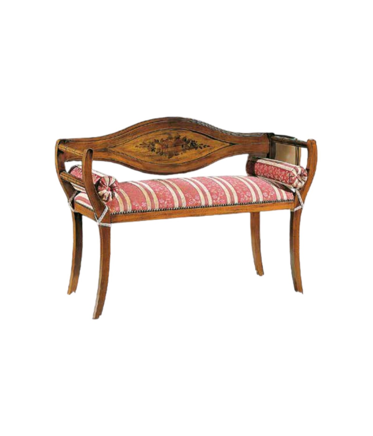 DIVANETTO IMBOTTITO IN LEGNO INTAGLIATO 103x38x77