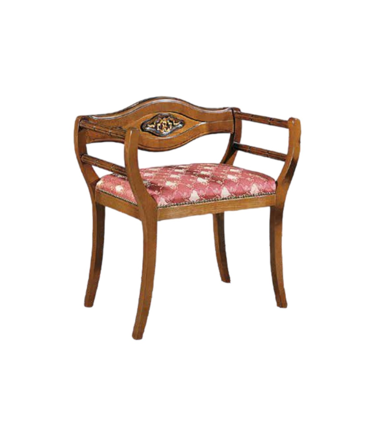 MOBILI 2G - POLTRONA IMBOTTITA IN LEGNO MASSELLO INTAGLIATA CON FREGIO ORO