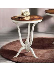 MOBILI 2G - TAVOLINO ROTONDO LEGNO INTARSIATO SHABBY 60X60x73