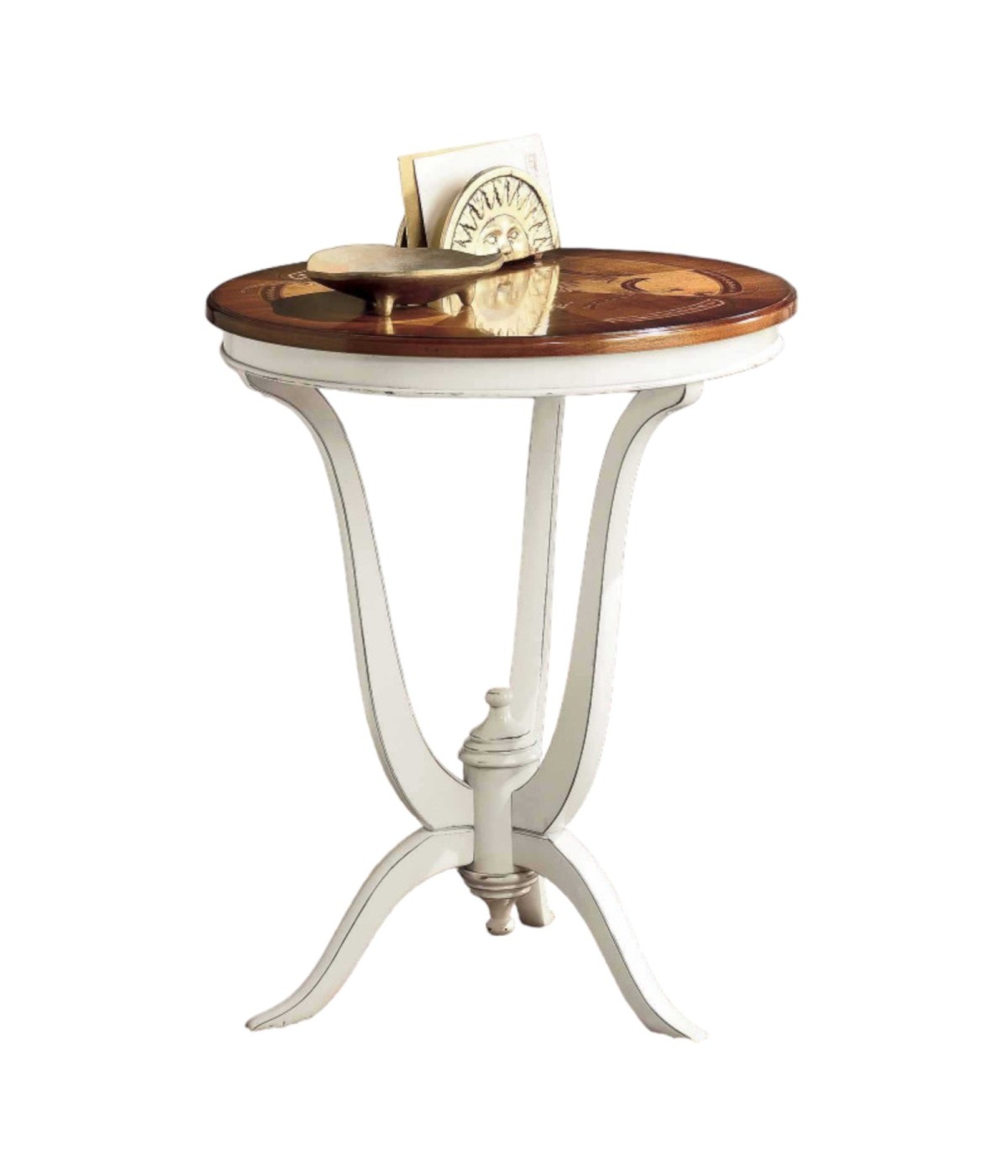 MOBILI 2G - TAVOLINO ROTONDO LEGNO INTARSIATO SHABBY 60X60x73