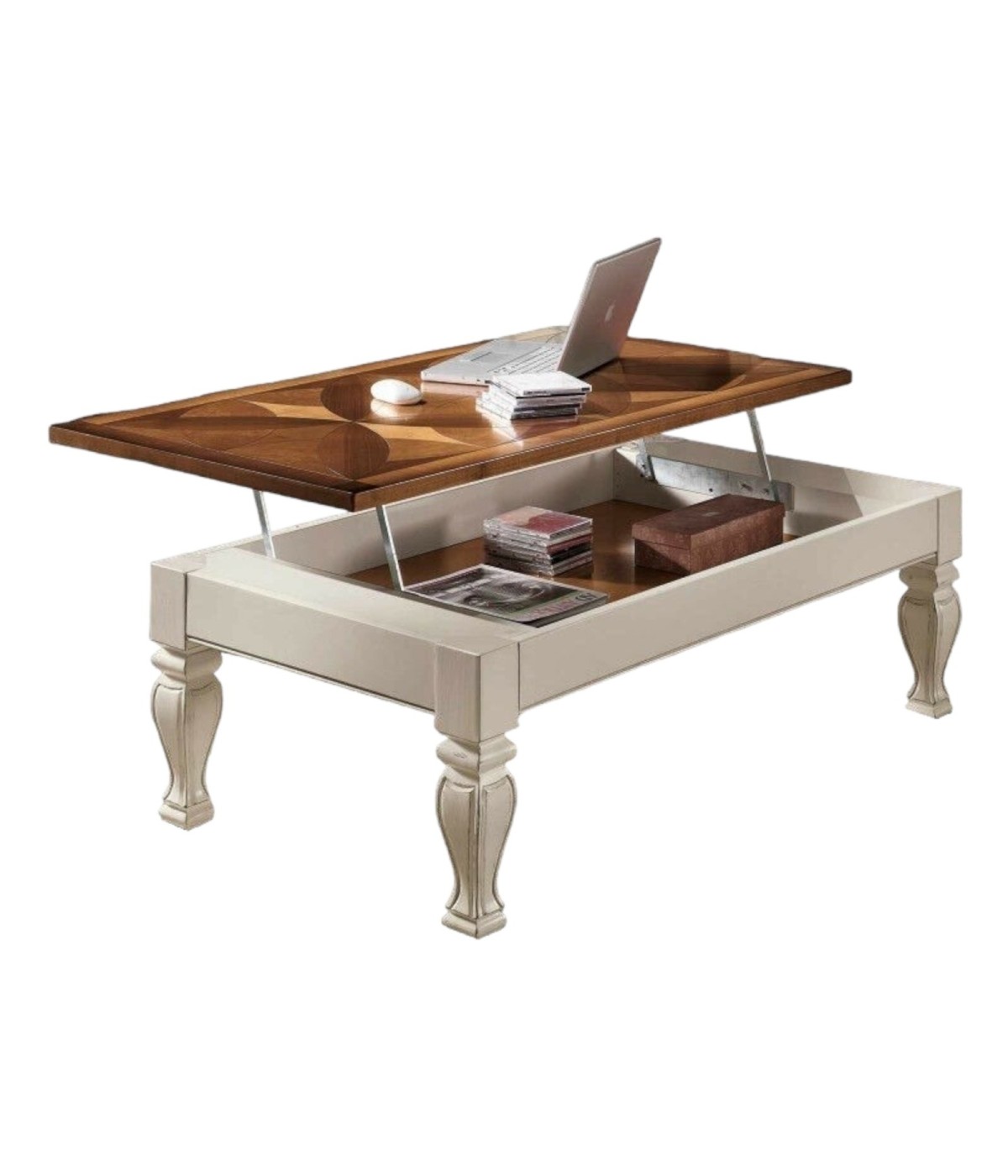 MOBILI 2G - TAVOLINO PIANO RIALZABILE LEGNO SHABBY 80X80x48