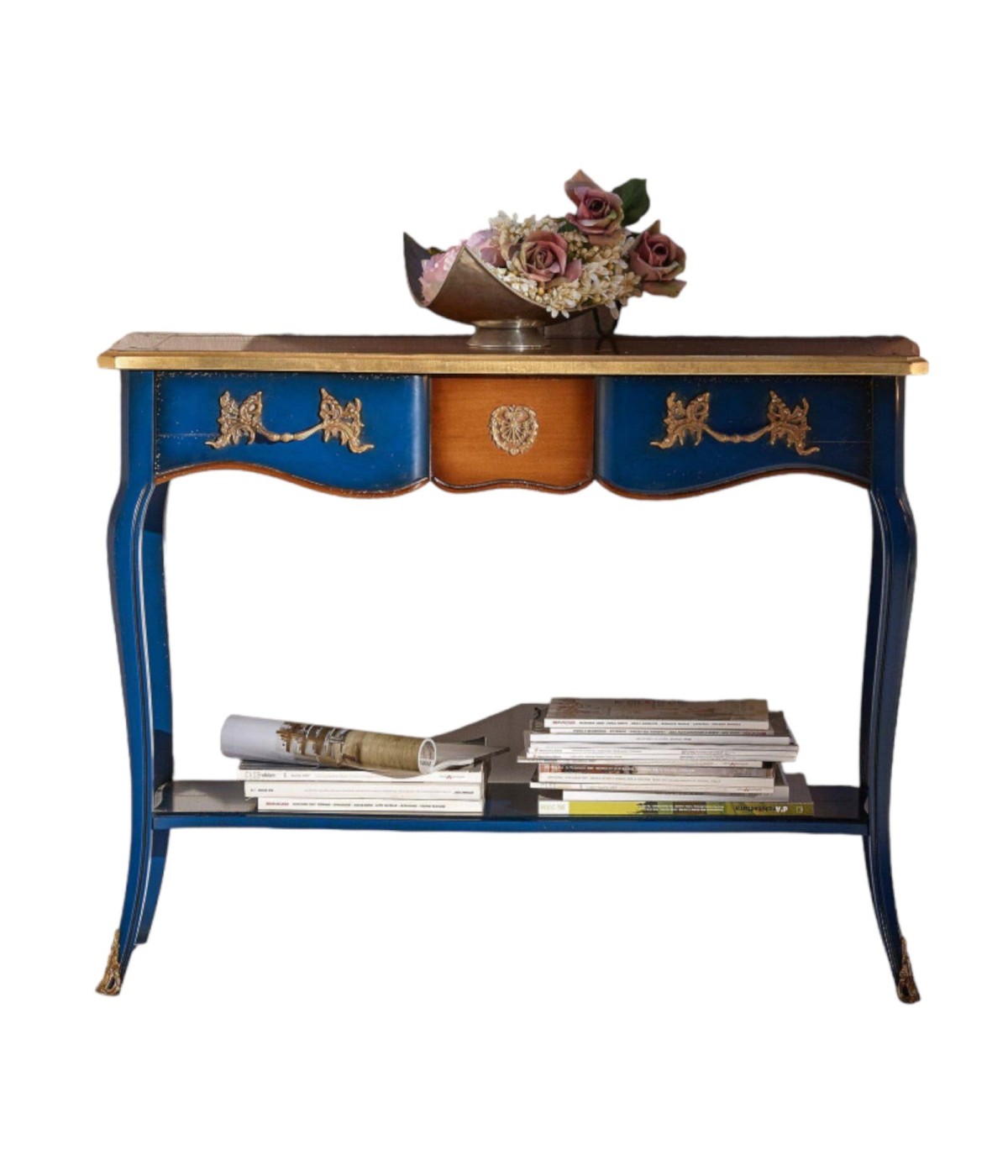 MOBILI 2G - CONSOLLE 700' CLASSICA IN LEGNO SHABBY/ORO 100X36x78