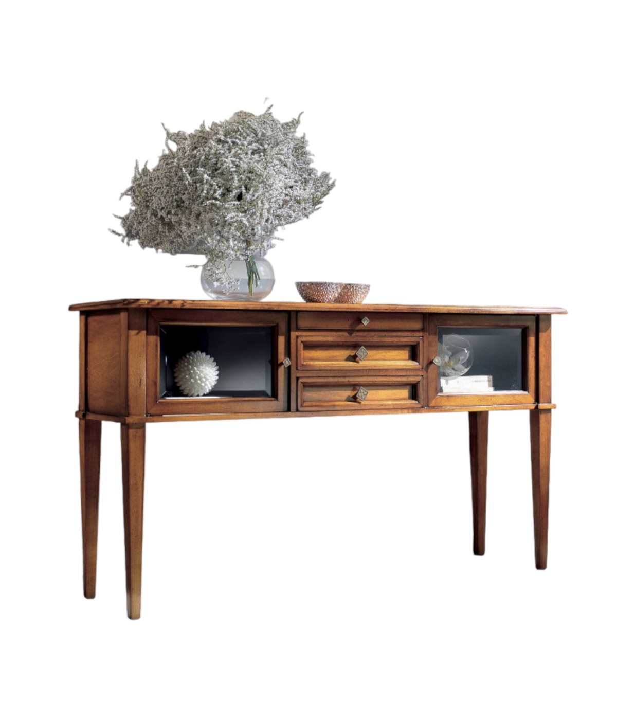 MOBILI 2G - CONSOLLE CLASSICA 3 CASSETTI 2 PORTE LEGNO BASSANO 140X40x80