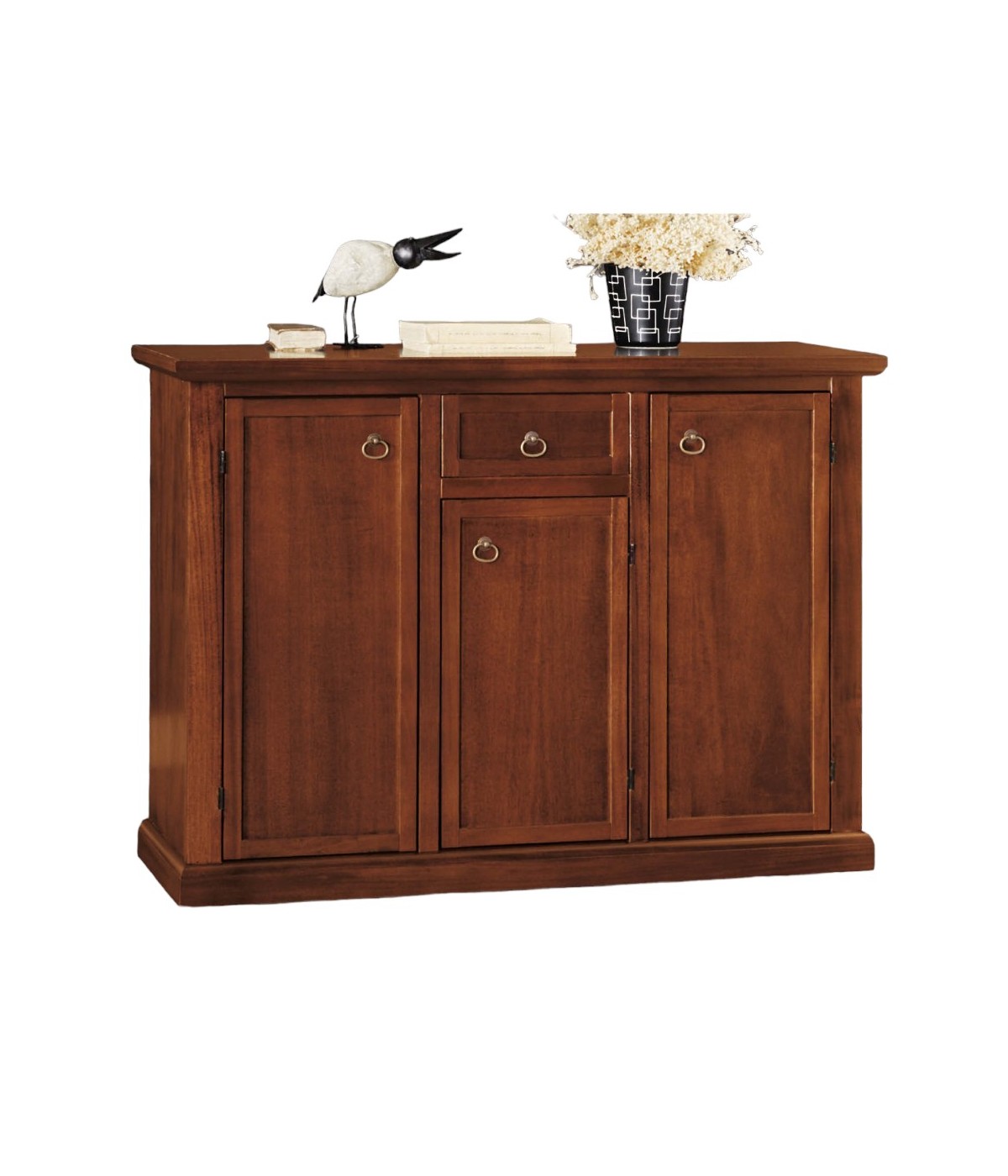 MOBILI 2G - MADIA CREDENZA ARTE POVERA 3 PORTE 1 CASSETTO NOCE SCURO L.120 P.39 H.85 vista frontale