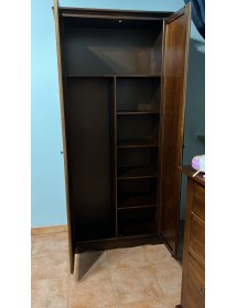 MOBILI 2G - ARMADIO STIPO IN LEGNO NOCE SCURO ARTE POVERA  87x40x192 VISTA FRONTALE APERTO