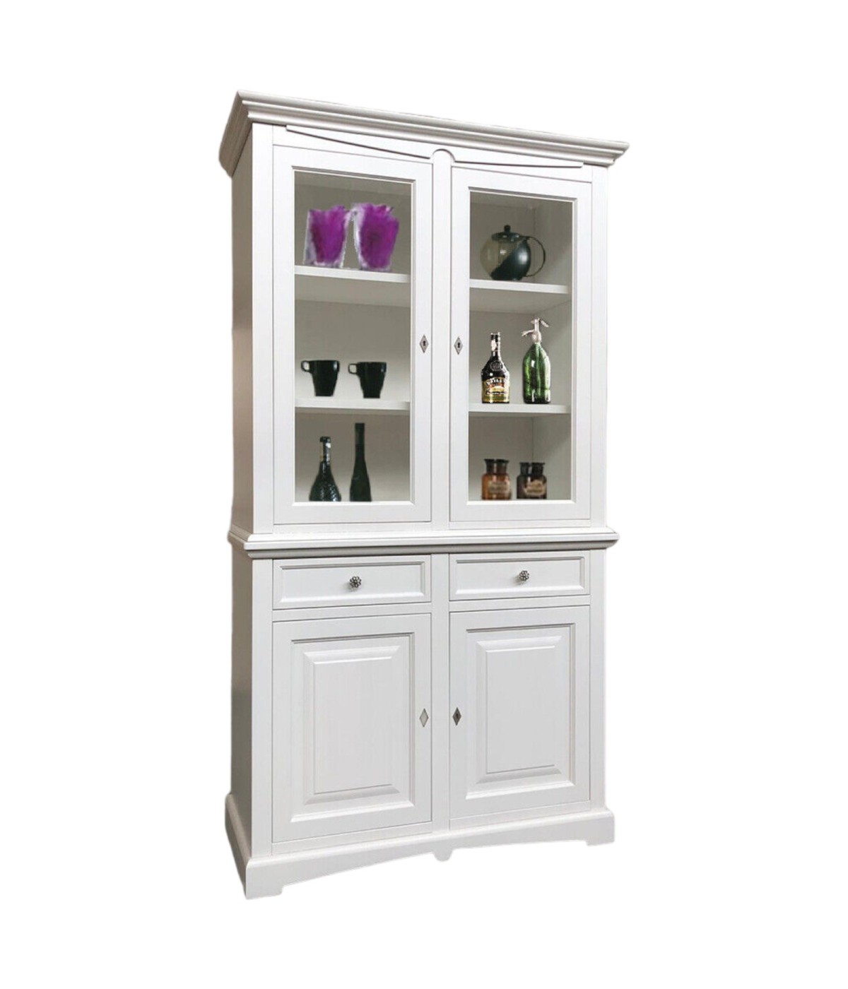 MOBILI 2G - CRISTALLIERA CLASSICA GOCCIA LEGNO BIANCO 117x46x220