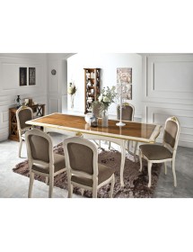 TAVOLO RETTANGOLARE ALLUNGABILE LEGNO SHABBY DECORI ORO ARGENTO 160X100x78