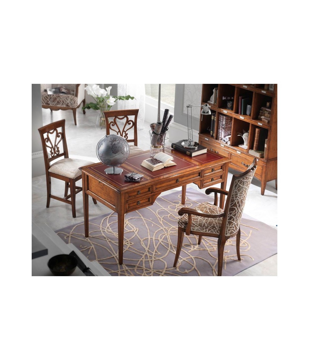 MOBILI 2G - SCRIVANIA CLASSICA 5 CASSETTI 2 TIRETTI IN LEGNO ELITE 142X70x78