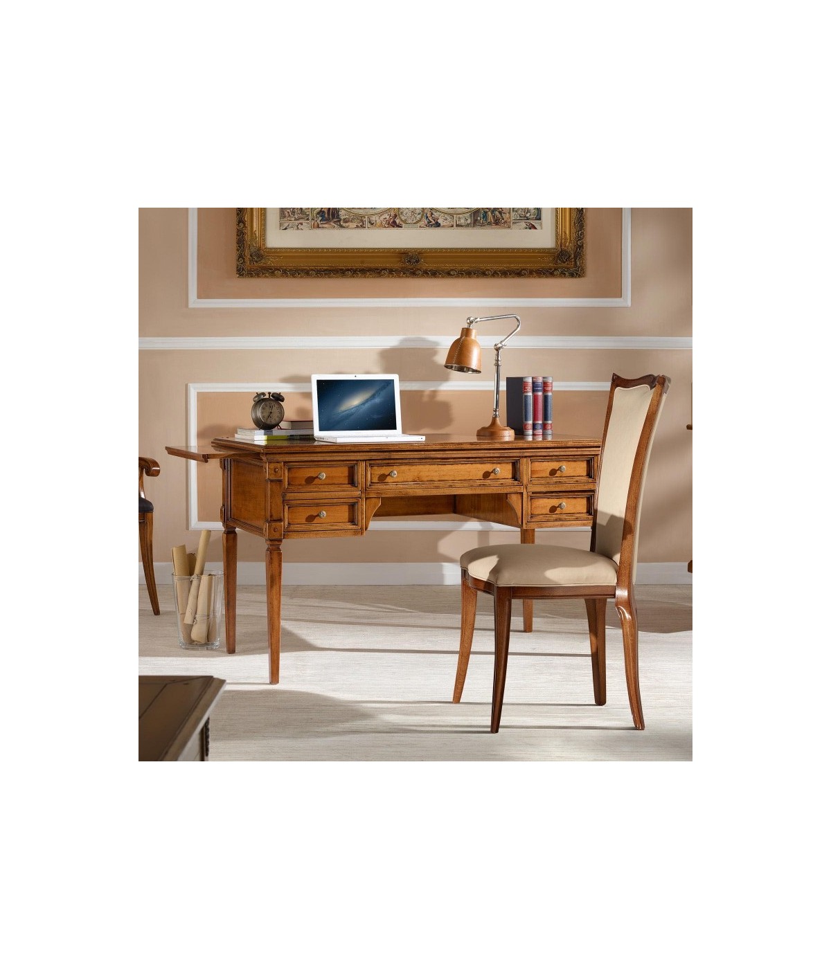 MOBILI 2G - SCRIVANIA CLASSICA 5 CASSETTI 2 TIRETTI IN LEGNO ELITE 130X70x78