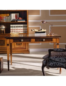 MOBILI 2G - SCRIVANIA CLASSICA 2 CASSETTI 2 TIRETTI IN LEGNO BICOLORE 129X69x78