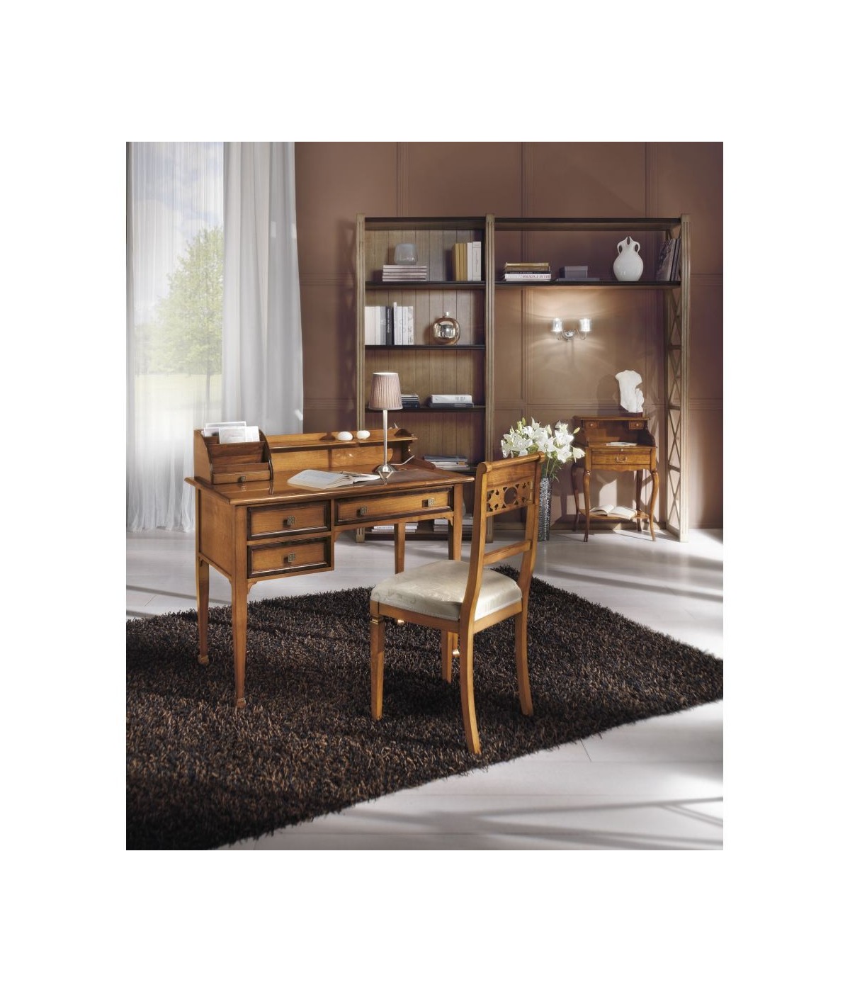 MOBILI 2G - SCRIVANIA CLASSICA 3 CASSETTI ALZATA PORTA LETTERE LEGNO 106X58x99