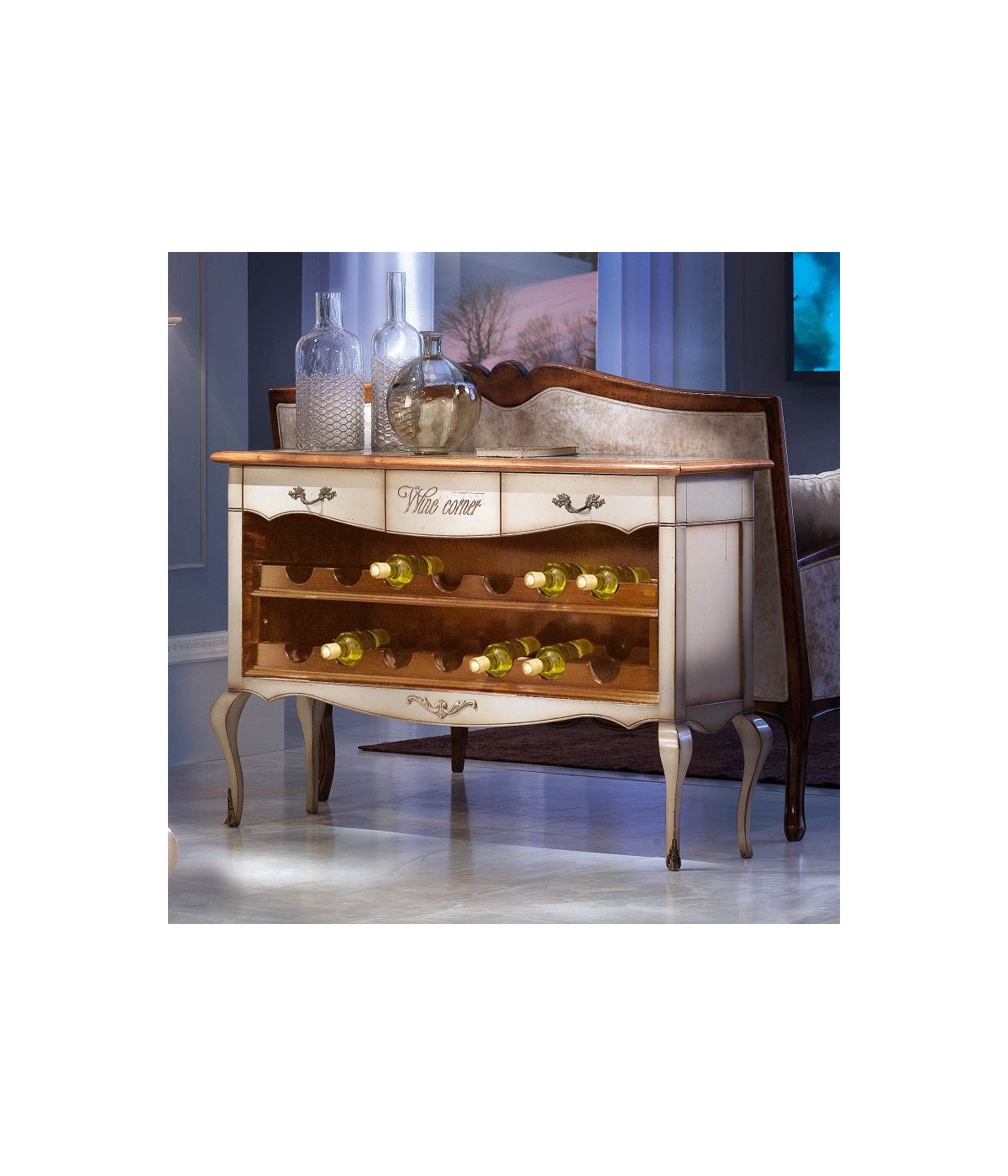 MOBILI 2G - MOBILE BAR LEGNO PORTABOTTIGLIE SHABBY 120X35X82