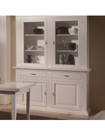 MOBILI 2G - CRISTALLIERA CLASSICA SHABBY BIANCO INTARSI 168x48x222 VISTA FRONTALE