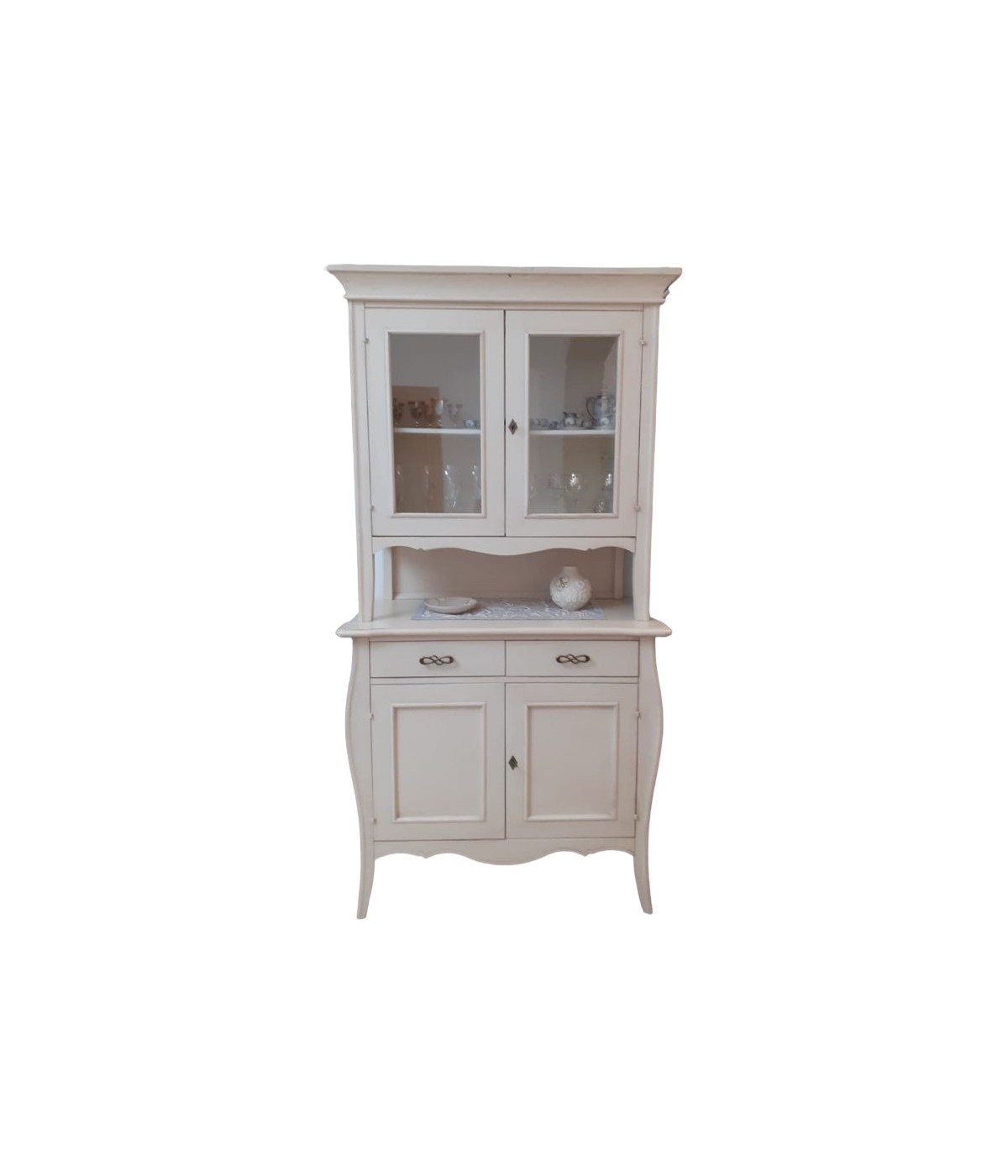 MOBILI 2G - CRISTALLIERA 2 PORTE CLASSICA LEGNO BIANCO SHABBY 105x50x209