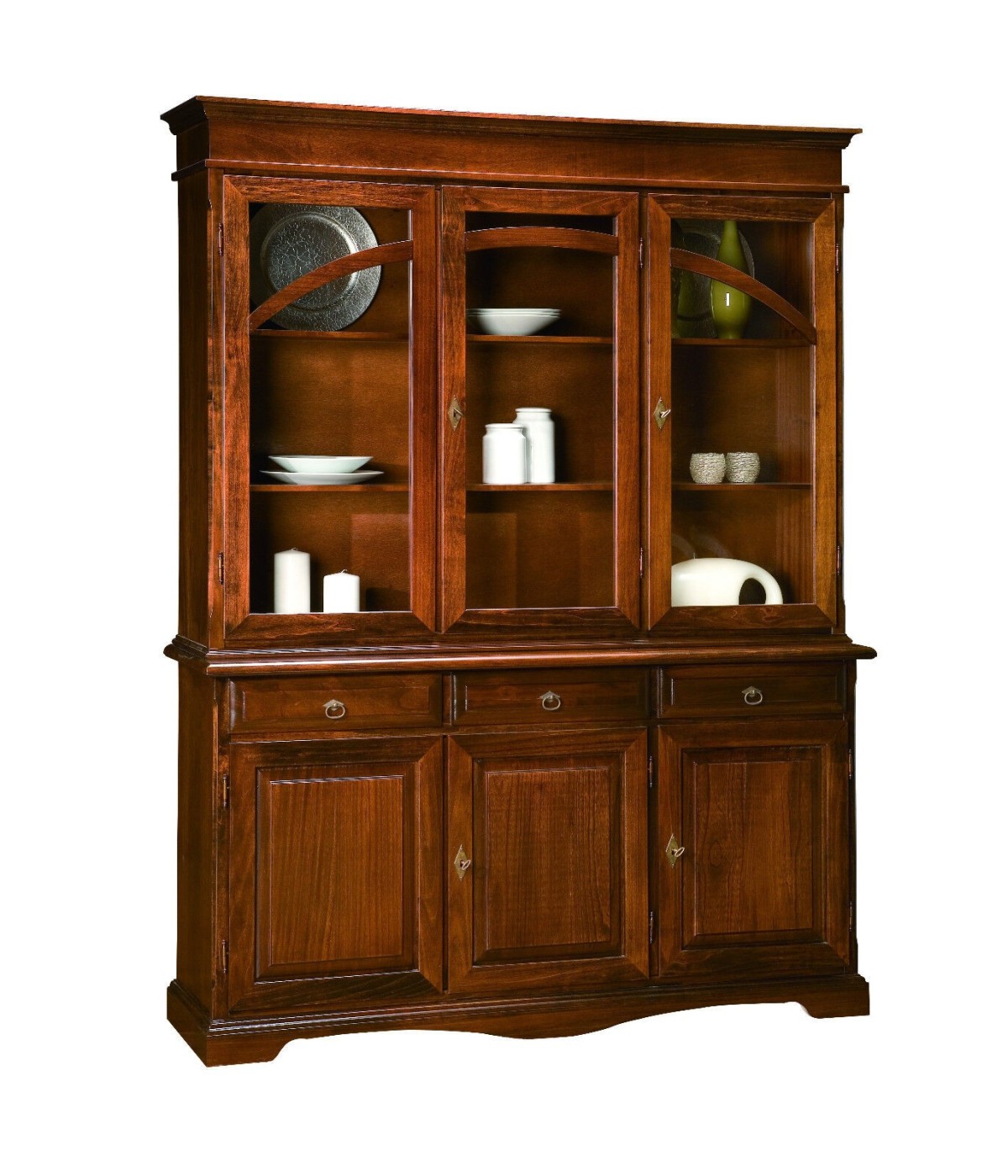 MOBILI 2G - CRISTALLIERA ARTE POVERA IN LEGNO TINTA NOCE L.156 P.42 H.205 VISTA FRONTALE