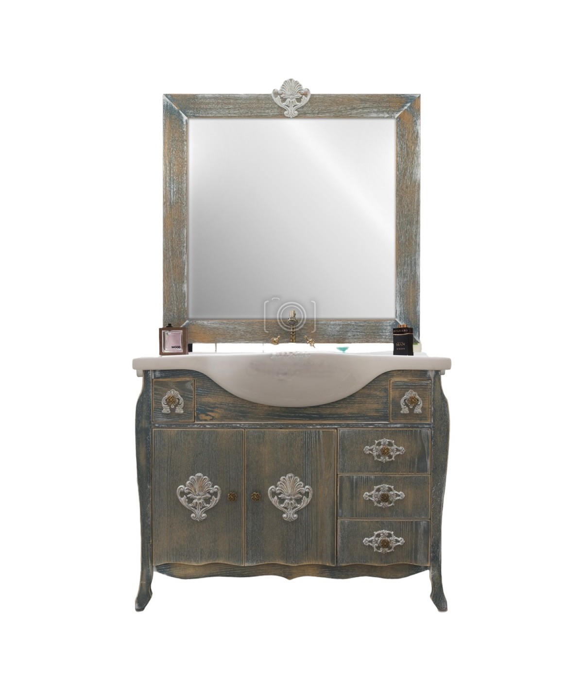 MOBILI 2G - MOBILE BAGNO COMPLETO LEGNO ROVERE SHABBY H190 L108 P35/50 VISTA FRONTALE