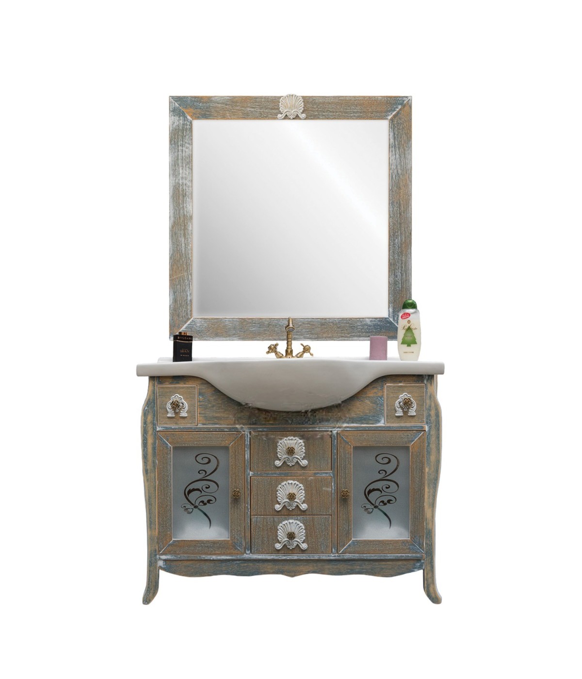 MOBILI 2G - MOBILE BAGNO COMPLETO LEGNO ROVERE SHABBY H190 L108 P35/50 VISTA FRONTALE