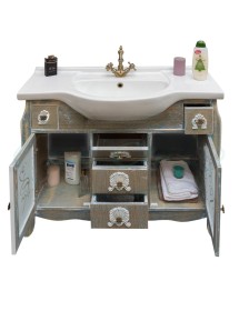 MOBILI 2G - MOBILE BAGNO COMPLETO LEGNO ROVERE SHABBY H190 L108 P35/50 VISTA APERTURA CASSETTI E PORTE