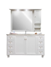 MOBILI 2G - MOBILE BAGNO COMPLETO IN LEGNO MARMO BIANCO SHABBY L.160 P.60 VISTA FRONTALE