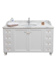MOBILI 2G - MOBILE BAGNO COMPLETO IN LEGNO MARMO BIANCO SHABBY L.160 P.60 VISTA FRONTALE