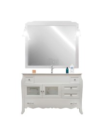 MOBILI 2G - MOBILE BAGNO COMPLETO IN LEGNO TOP CERAMICA SHABBY L.123 P.46 VISTA FRONTALE