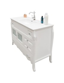 MOBILI 2G - MOBILE BAGNO COMPLETO IN LEGNO TOP CERAMICA SHABBY L.123 P.46 VISTRA LATERALE