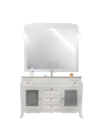 MOBILI 2G - MOBILE BAGNO COMPLETO IN LEGNO TOP CERAMICA SHABBY L.123 P.46 VISTA FRONTALE