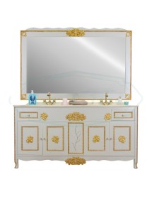 MOBILI 2G - MOBILE BAGNO DOPPIA VASCA LEGNO BAROCCO SHABBY ORO L.180 P.61 VISTA FRONTALE