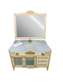 MOBILI 2G - MOBILE BAGNO LEGNO BAROCCO DECAPE' AVORIO ORO L.160 P.60 VISTA FRONTALE