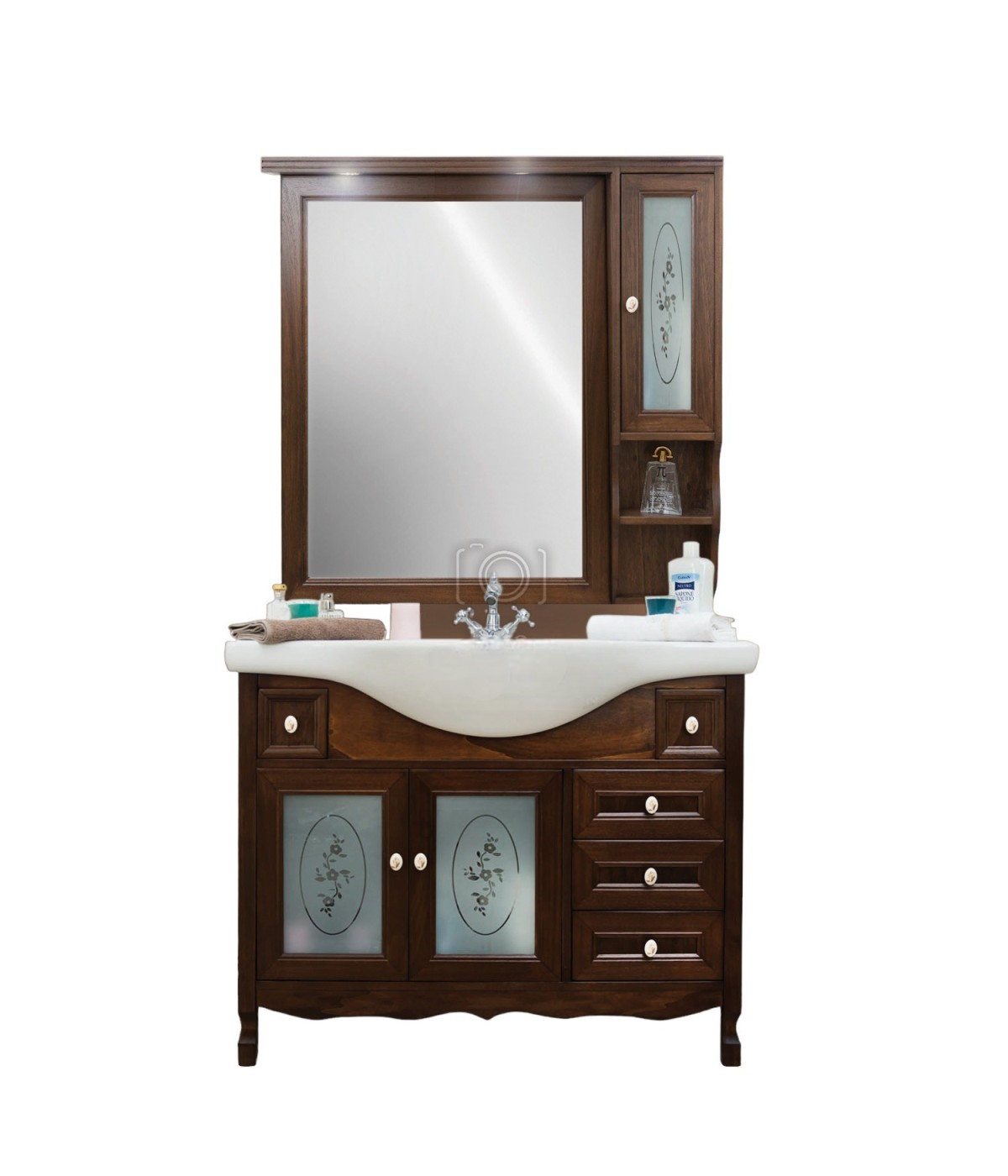 MOBILI 2G - MOBILE BAGNO LEGNO ARTE POVERA TINTA NOCE L.105 P.50 VISTA FRONTALE