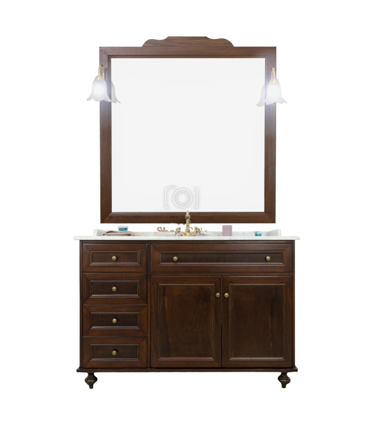 MOBILI 2G - MOBILE BAGNO CLASSICO LEGNO TINTA NOCE L.160 P.60 VISTA FRONTALE