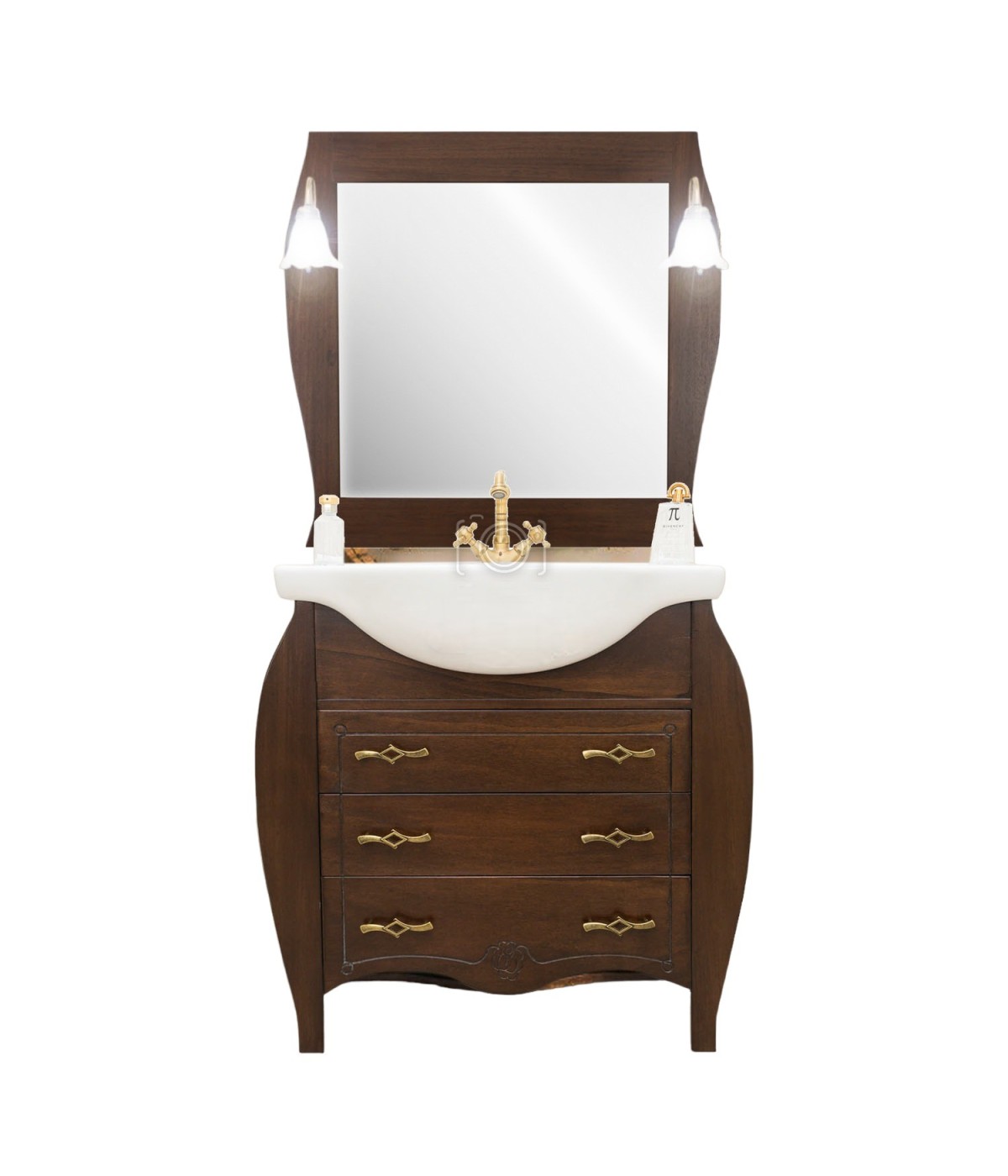 MOBILI 2G - MOBILE BAGNO CLASSICO LEGNO BOMBATO NOCE L.85 P.50 VISTA FRONTALE